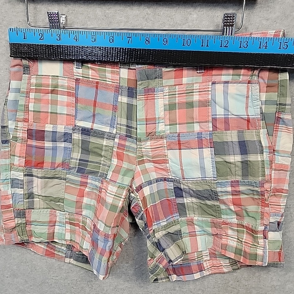 L.L. Bean Patchwork Plaid Cotton Shorts - Coral, Blue, Green - Picture 5 of 10